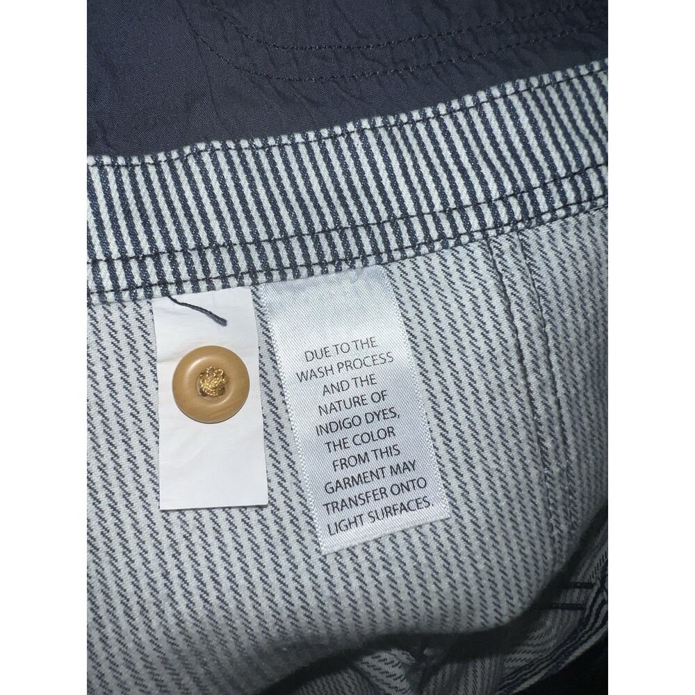 Duluth Trading Co Overalls Women L Blue Hickory Stripe Utility Bib Railroad New - Picture 10 of 11
